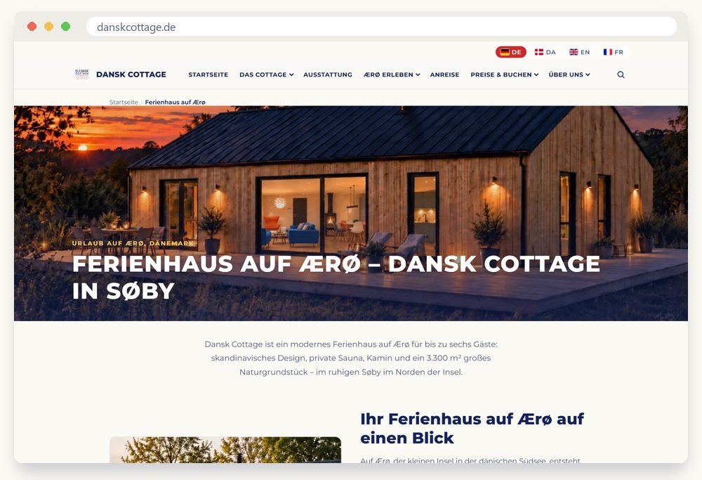 Screenshot der Website DanskCottage.de
